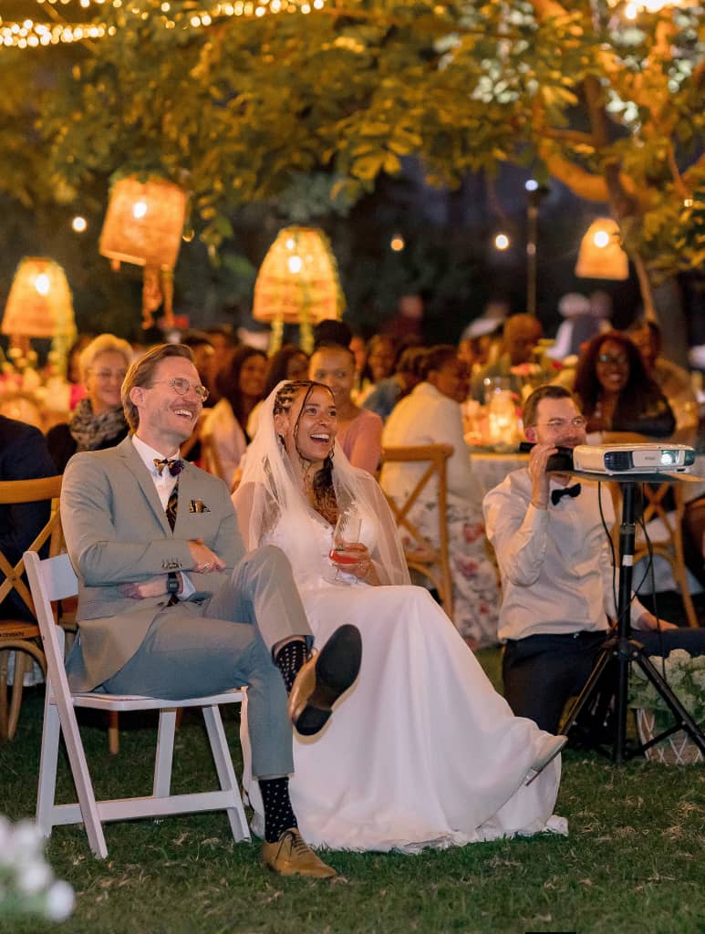Wedding reception laughter